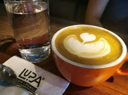 Specialty latte with LUPA branding
