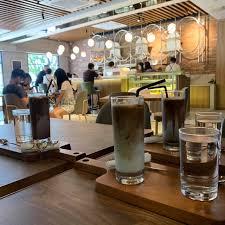 Service counter with warm interior lighting